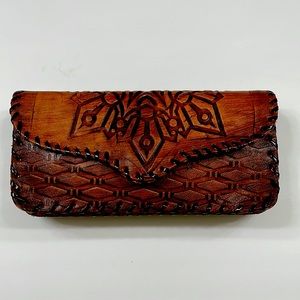 Genuine Handmade Leather Double Pattern Coffee Brown Women Bags Wallet